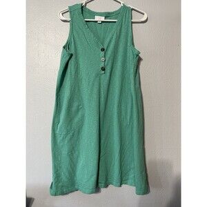 J Jill Womens Size M Petite Green Sleeveless Shirt Dress V-neck Buttons Pockets